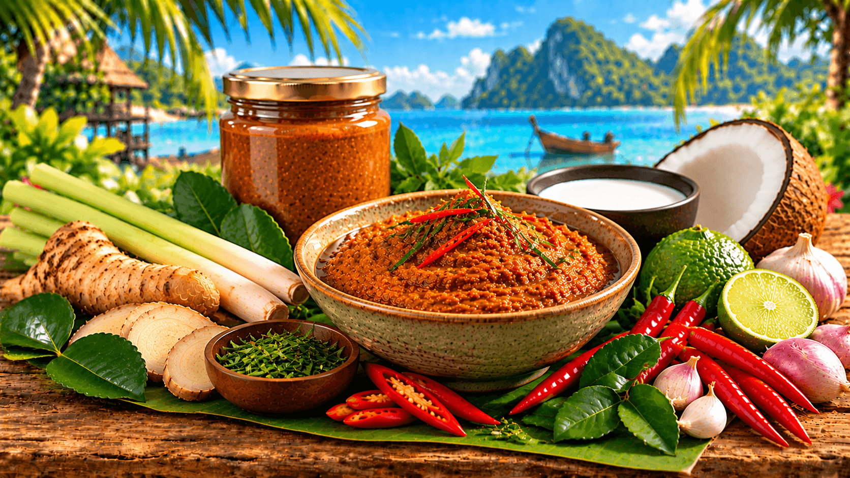 Sauces & curry thaïs : guide complet pour choisir et cuisiner 15 Pâte de curry Panang thaï avec piments rouges, citronnelle, galanga, combava et lait de coco