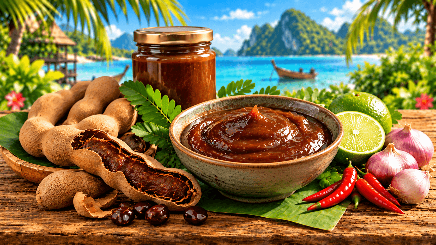 Sauces & curry thaïs : guide complet pour choisir et cuisiner 10 Pâte de tamarin thaïe avec gousses de tamarin, citron vert, piments et échalotes