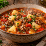 Soupe aux saucisses italiennes et pommes de terre : recette facile et épicée 4 Soupe aux saucisses italiennes et pommes de terre dans un bouillon tomate épicé